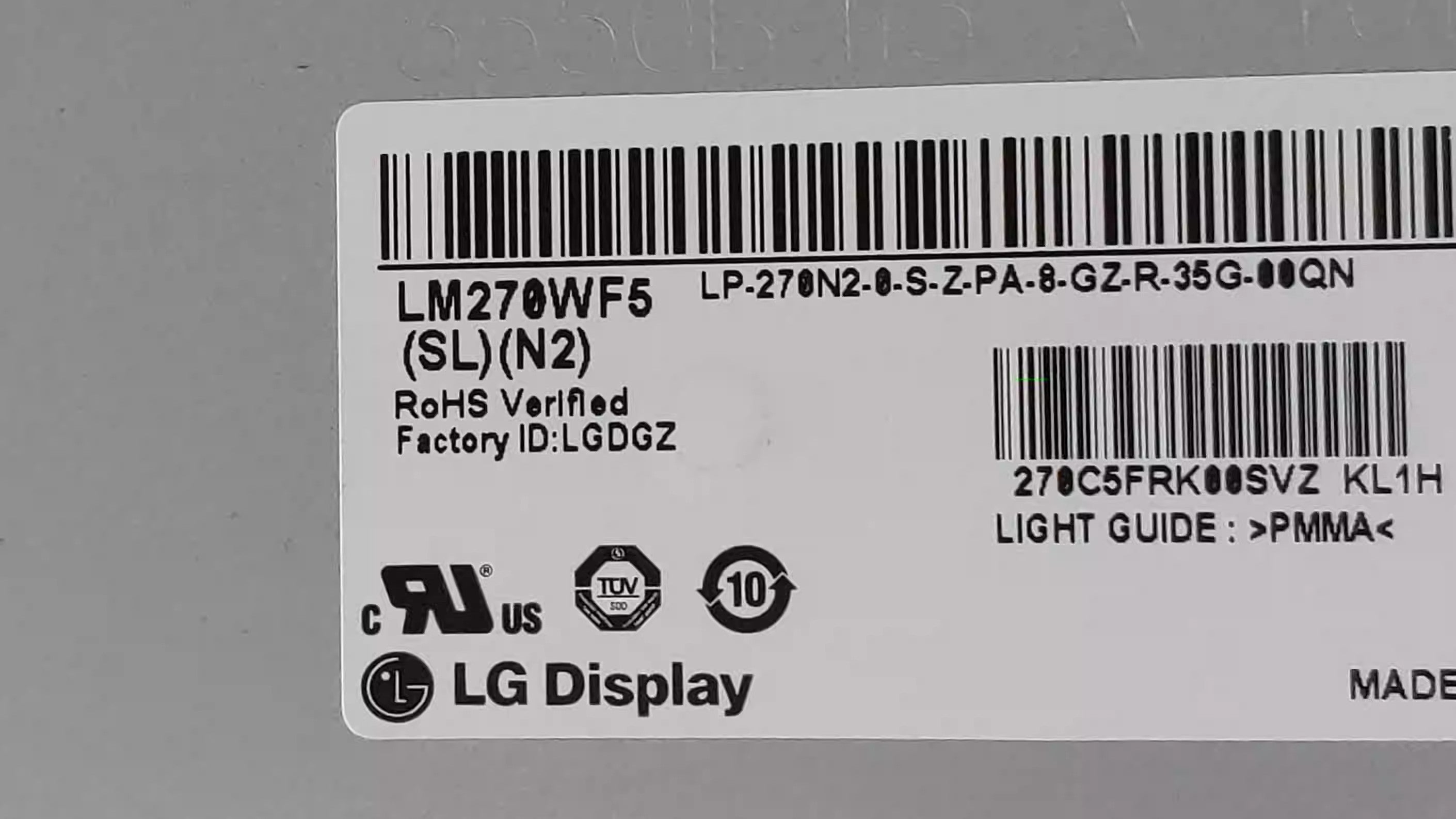 Original LM270WF5-SLN2 LG Screen 27.0" 1920*1080 LM270WF5-SLN2 Display